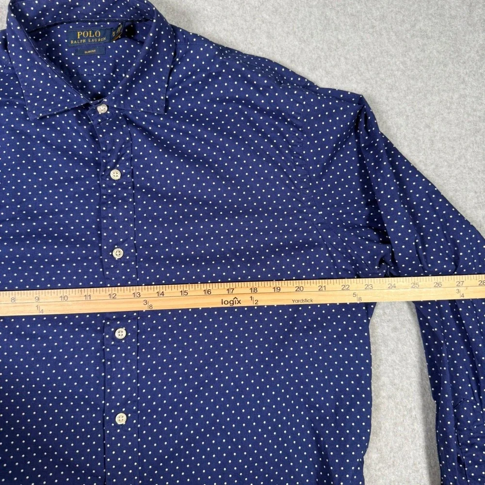 Polo Ralph Lauren Mens XL Slim Fit Navy Polka Dot Long Sleeve Button Down Shirt